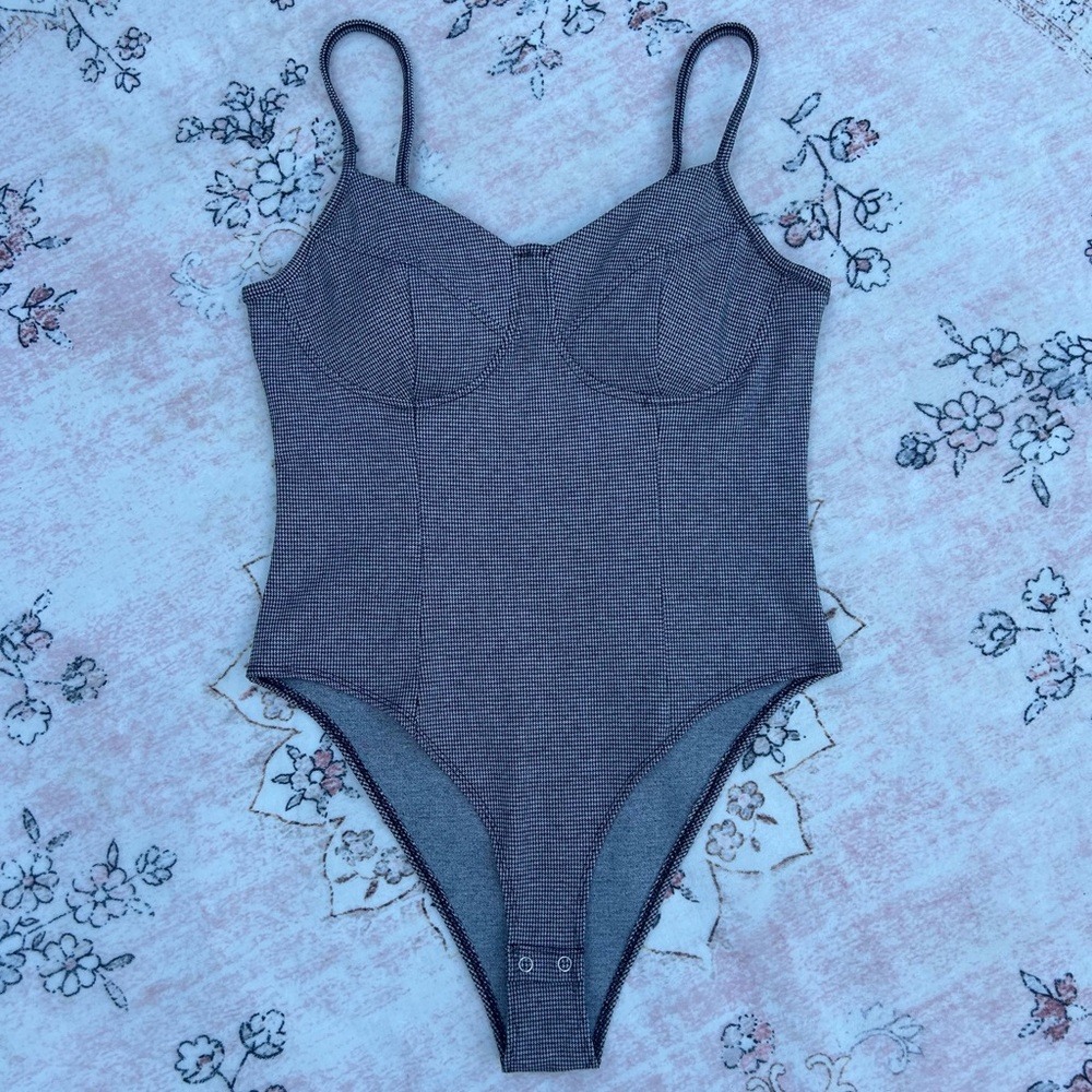 Cute cottagecore black & white gingham print corset style onsie thong